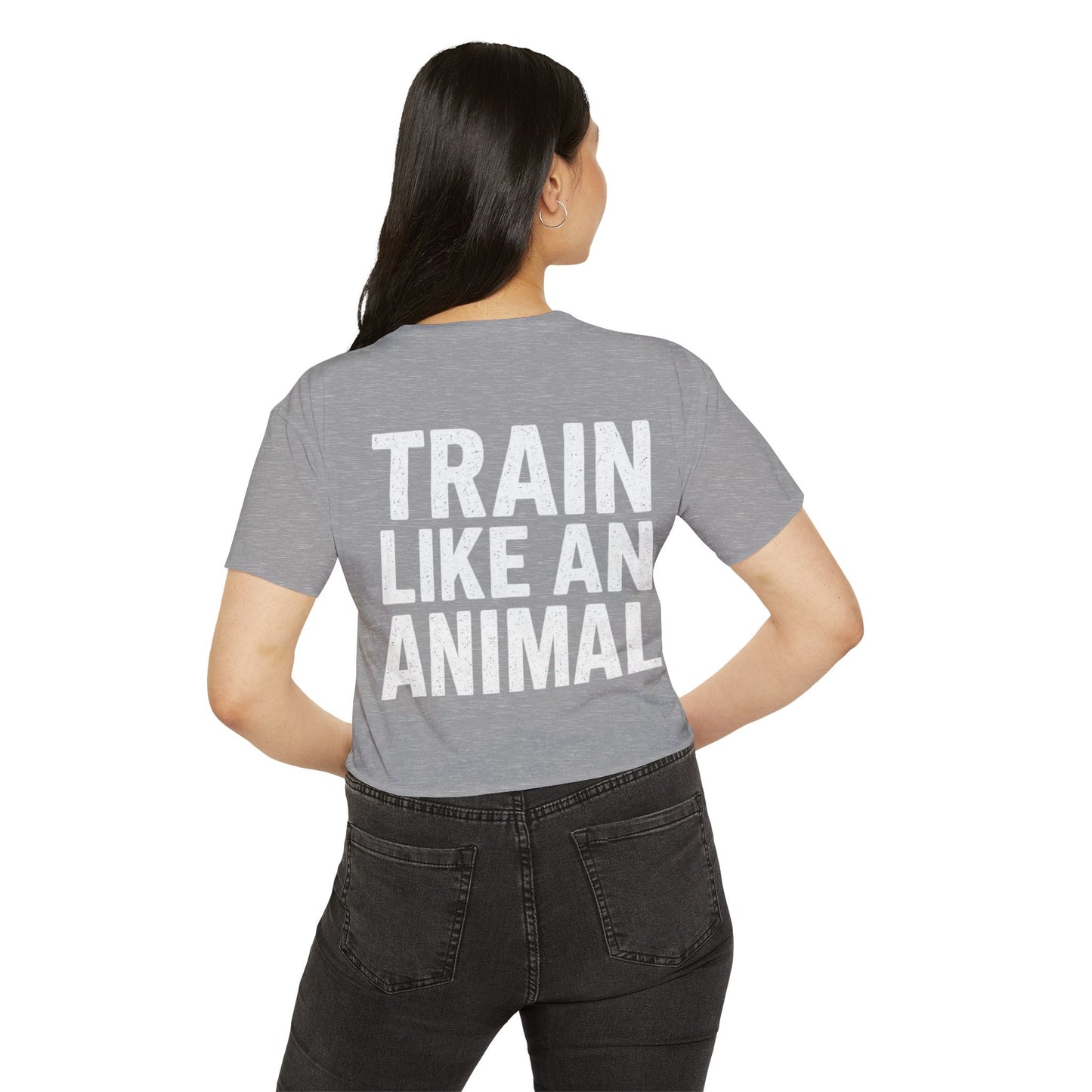 Women's Flowy Cropped Tee - Train Like an Animal, Cute Workout Top, Gift for Fitness Lovers, Dog Mom Tee, Casual Summer Shirt
