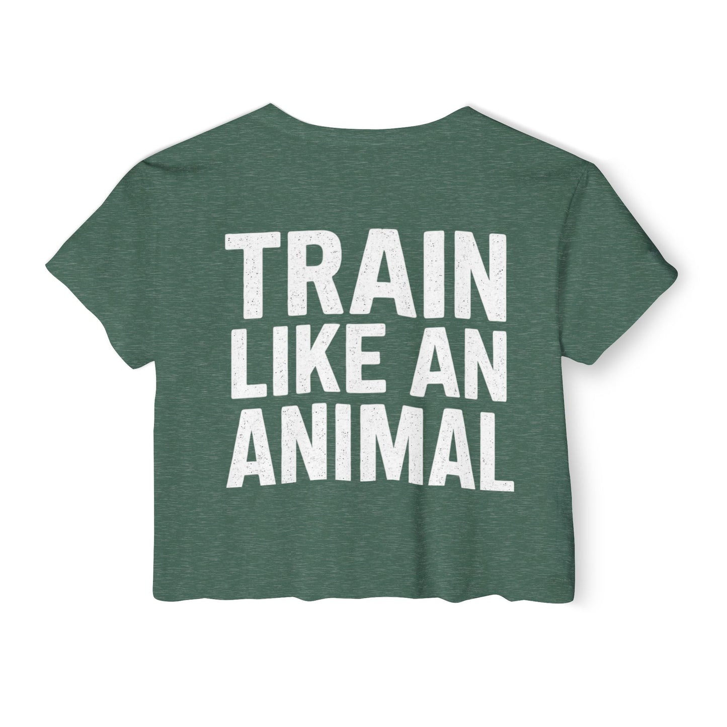 Women's Flowy Cropped Tee - Train Like an Animal, Cute Workout Top, Gift for Fitness Lovers, Dog Mom Tee, Casual Summer Shirt