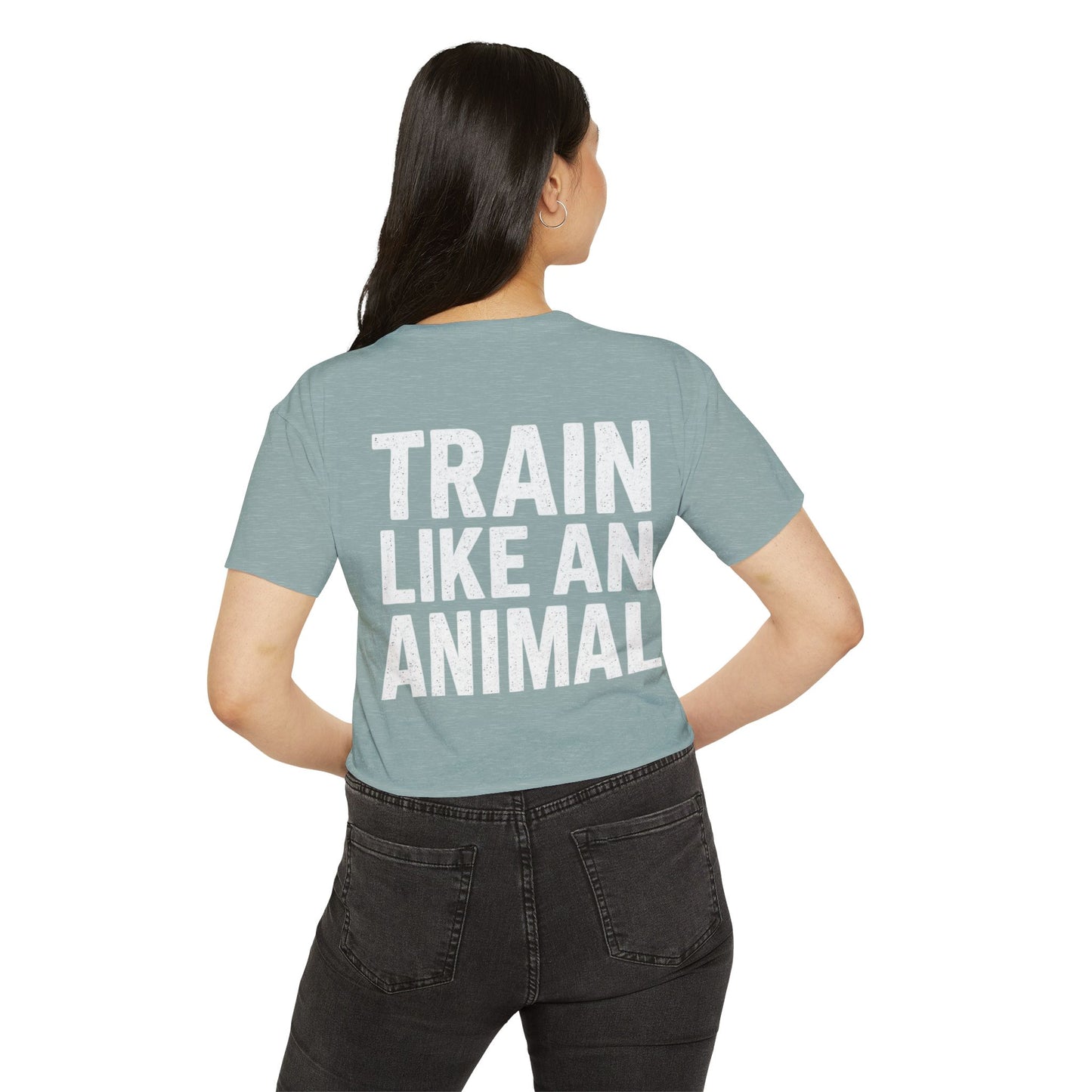 Women's Flowy Cropped Tee - Train Like an Animal, Cute Workout Top, Gift for Fitness Lovers, Dog Mom Tee, Casual Summer Shirt