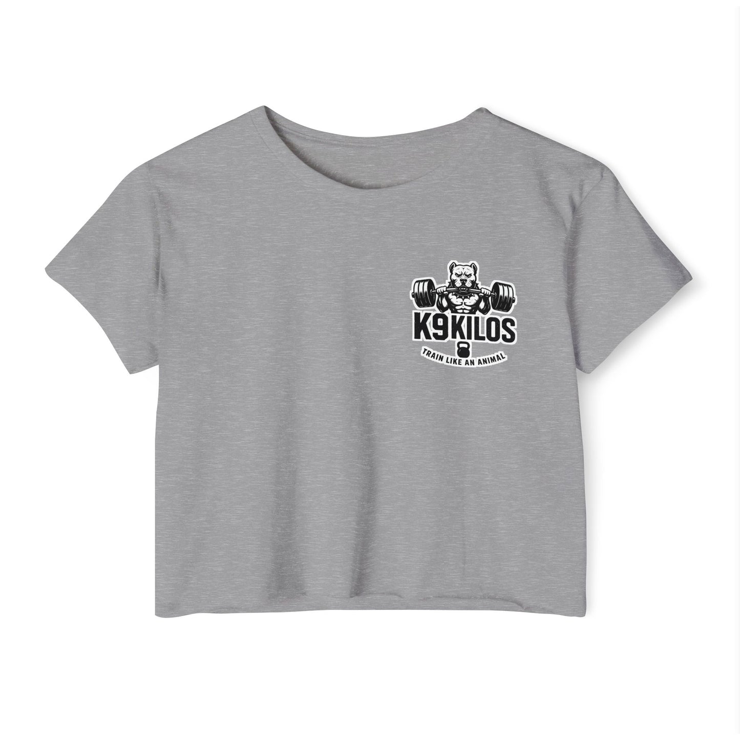 Women's Flowy Cropped Tee - Train Like an Animal, Cute Workout Top, Gift for Fitness Lovers, Dog Mom Tee, Casual Summer Shirt