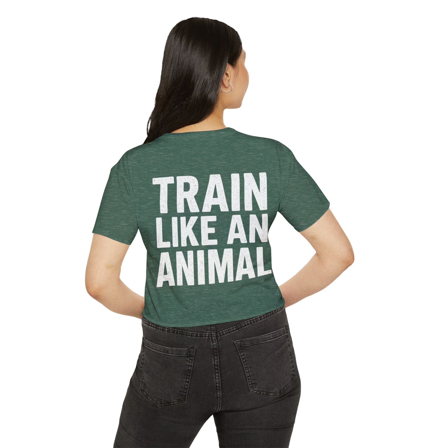 Women's Flowy Cropped Tee - Train Like an Animal, Cute Workout Top, Gift for Fitness Lovers, Dog Mom Tee, Casual Summer Shirt