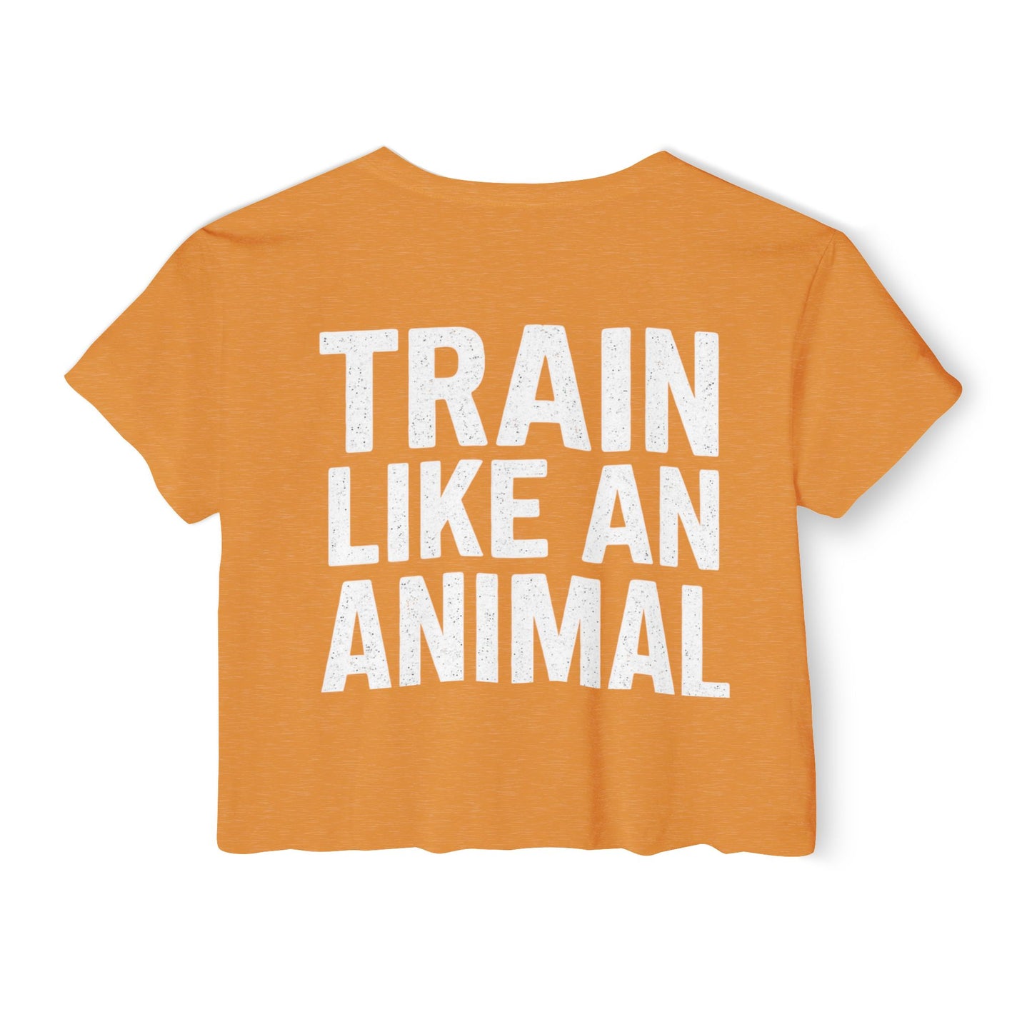 Women's Flowy Cropped Tee - Train Like an Animal, Cute Workout Top, Gift for Fitness Lovers, Dog Mom Tee, Casual Summer Shirt