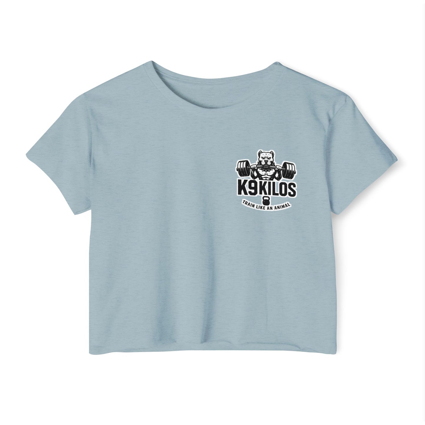 Women's Flowy Cropped Tee - Train Like an Animal, Cute Workout Top, Gift for Fitness Lovers, Dog Mom Tee, Casual Summer Shirt