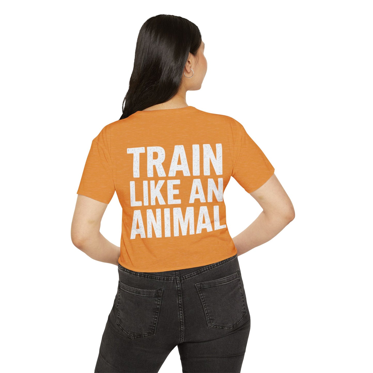 Women's Flowy Cropped Tee - Train Like an Animal, Cute Workout Top, Gift for Fitness Lovers, Dog Mom Tee, Casual Summer Shirt