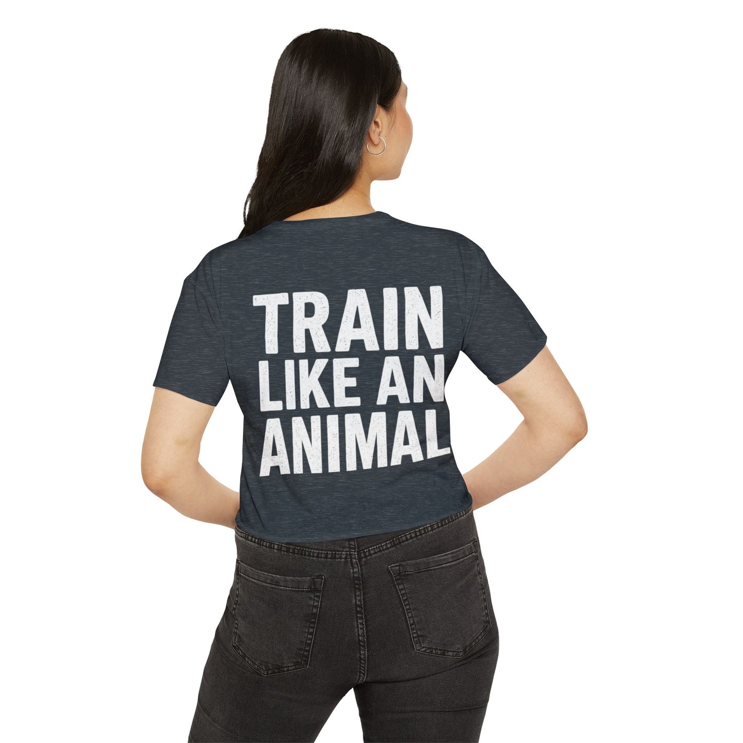 Women's Flowy Cropped Tee - Train Like an Animal, Cute Workout Top, Gift for Fitness Lovers, Dog Mom Tee, Casual Summer Shirt
