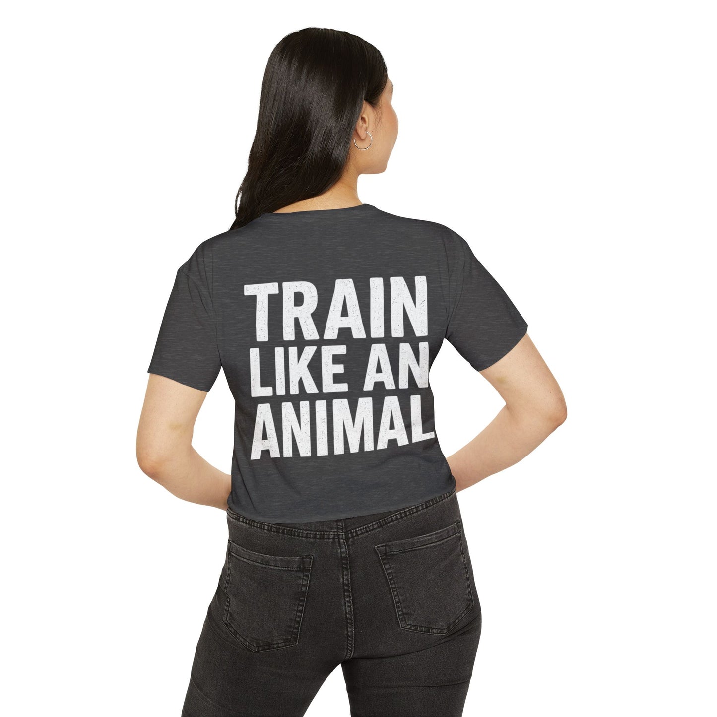 Women's Flowy Cropped Tee - Train Like an Animal, Cute Workout Top, Gift for Fitness Lovers, Dog Mom Tee, Casual Summer Shirt