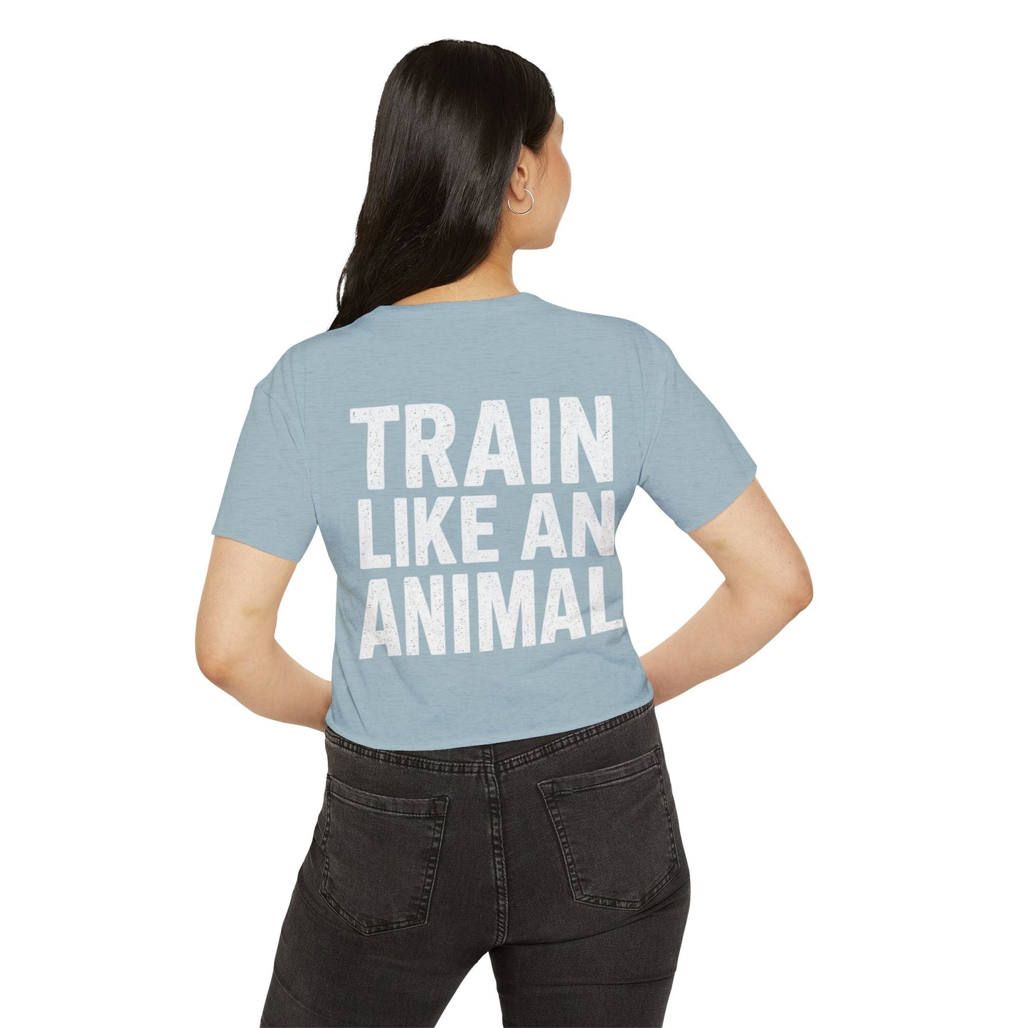Women's Flowy Cropped Tee - Train Like an Animal, Cute Workout Top, Gift for Fitness Lovers, Dog Mom Tee, Casual Summer Shirt