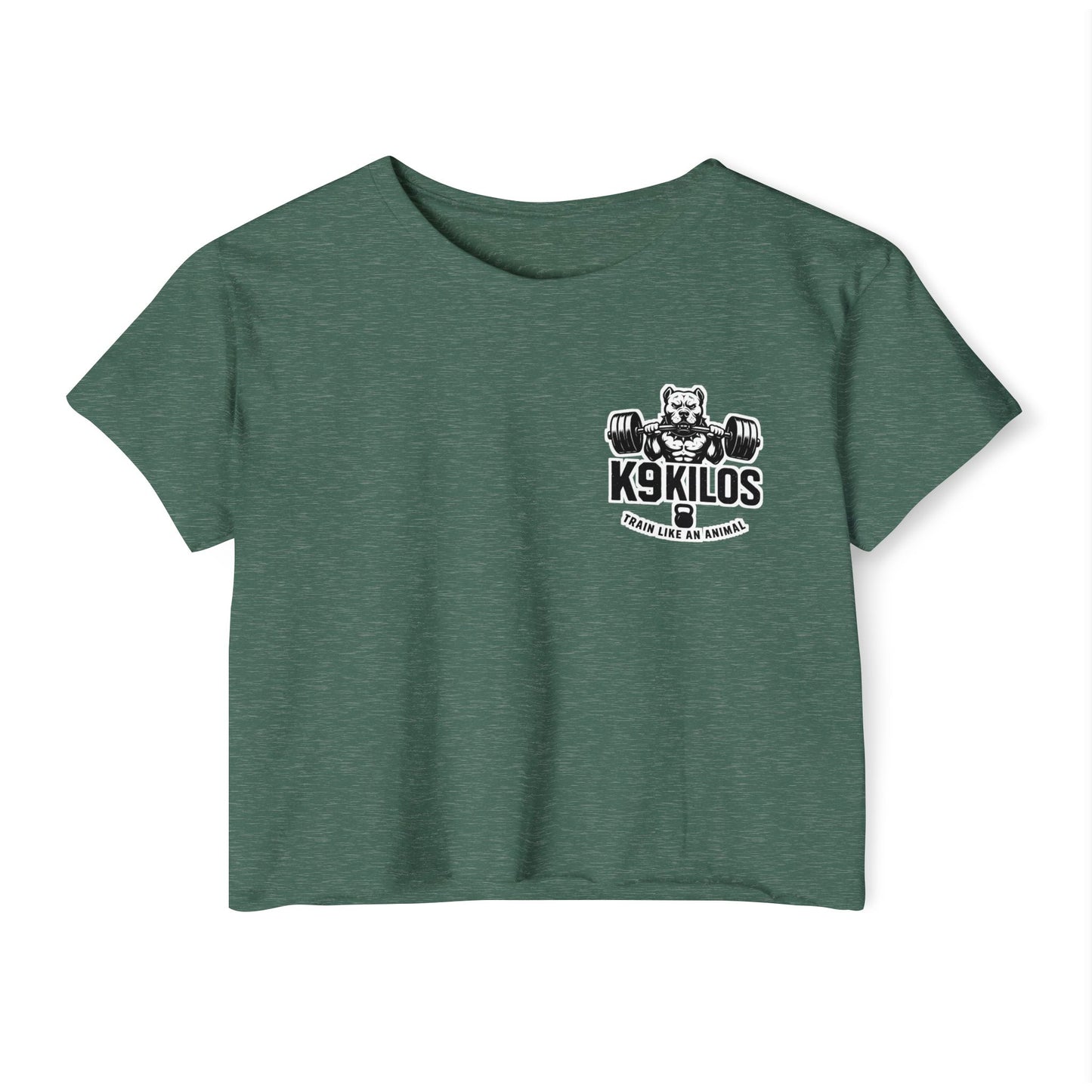 Women's Flowy Cropped Tee - Train Like an Animal, Cute Workout Top, Gift for Fitness Lovers, Dog Mom Tee, Casual Summer Shirt