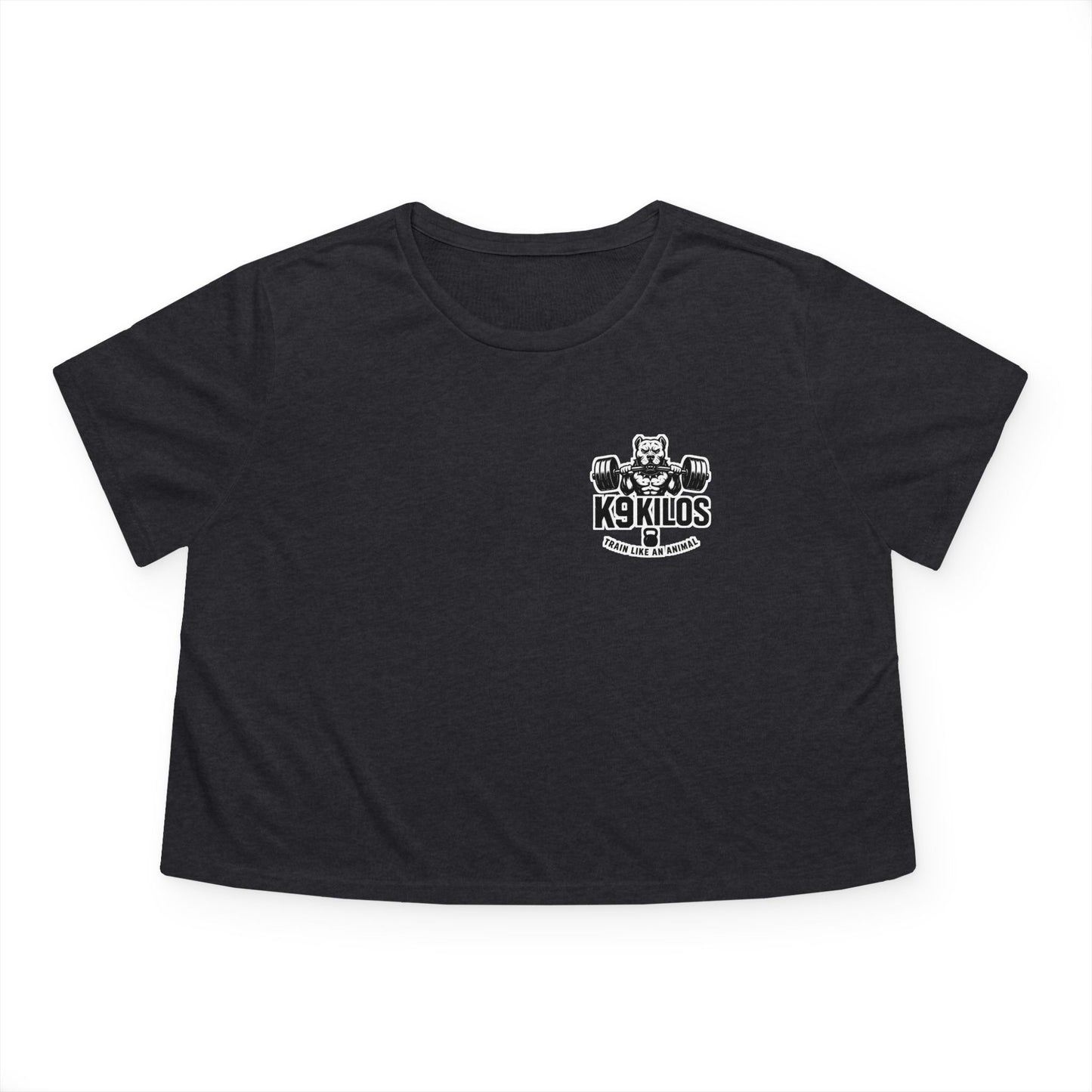 Women's Flowy Cropped Tee - Train Like an Animal, Cute Workout Top, Gift for Fitness Lovers, Dog Mom Tee, Casual Summer Shirt