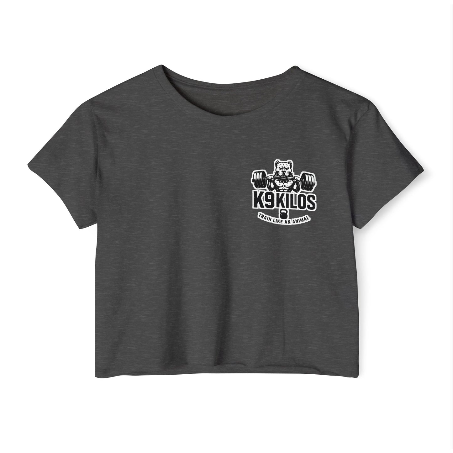Women's Flowy Cropped Tee - Train Like an Animal, Cute Workout Top, Gift for Fitness Lovers, Dog Mom Tee, Casual Summer Shirt