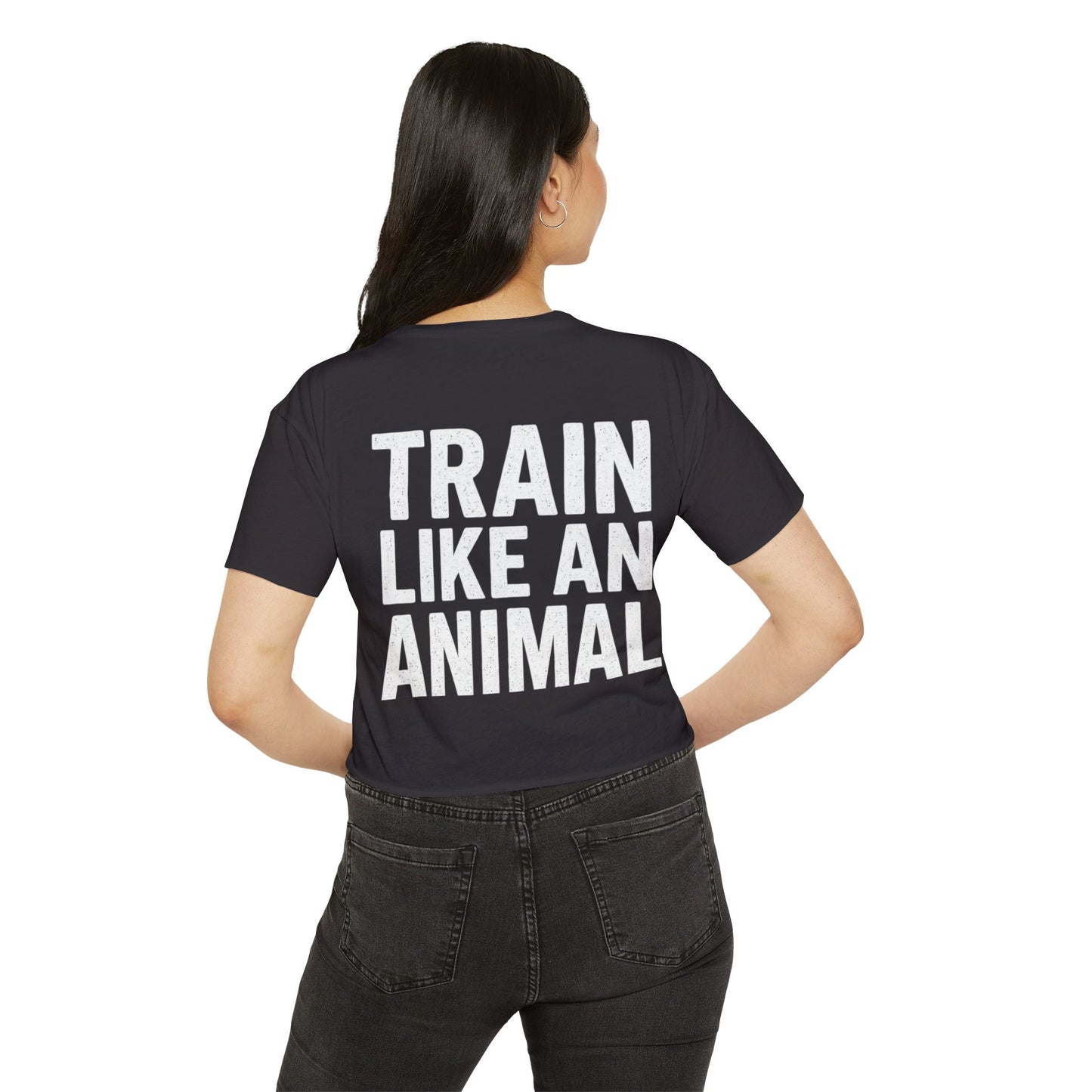Women's Flowy Cropped Tee - Train Like an Animal, Cute Workout Top, Gift for Fitness Lovers, Dog Mom Tee, Casual Summer Shirt