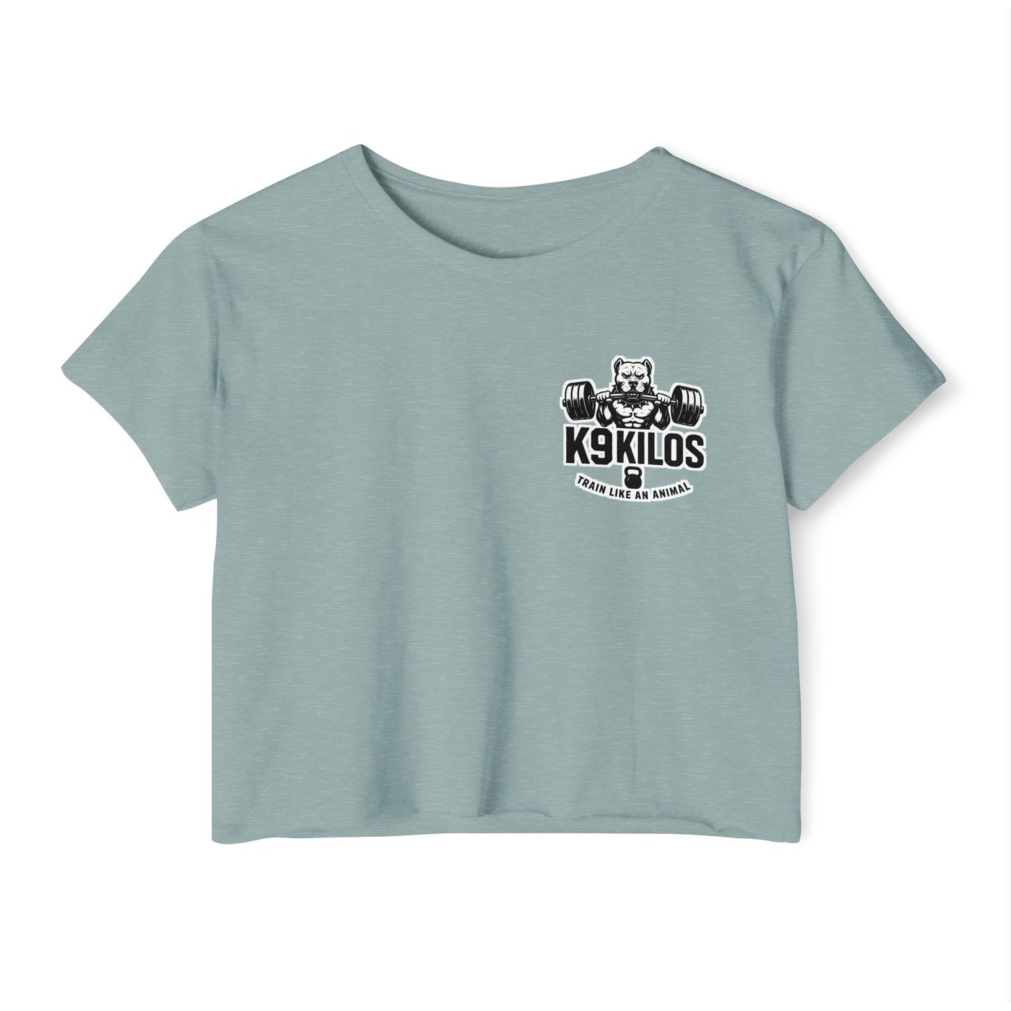 Women's Flowy Cropped Tee - Train Like an Animal, Cute Workout Top, Gift for Fitness Lovers, Dog Mom Tee, Casual Summer Shirt