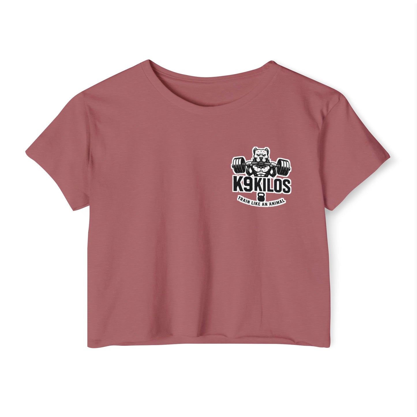 Women's Flowy Cropped Tee - Train Like an Animal, Cute Workout Top, Gift for Fitness Lovers, Dog Mom Tee, Casual Summer Shirt