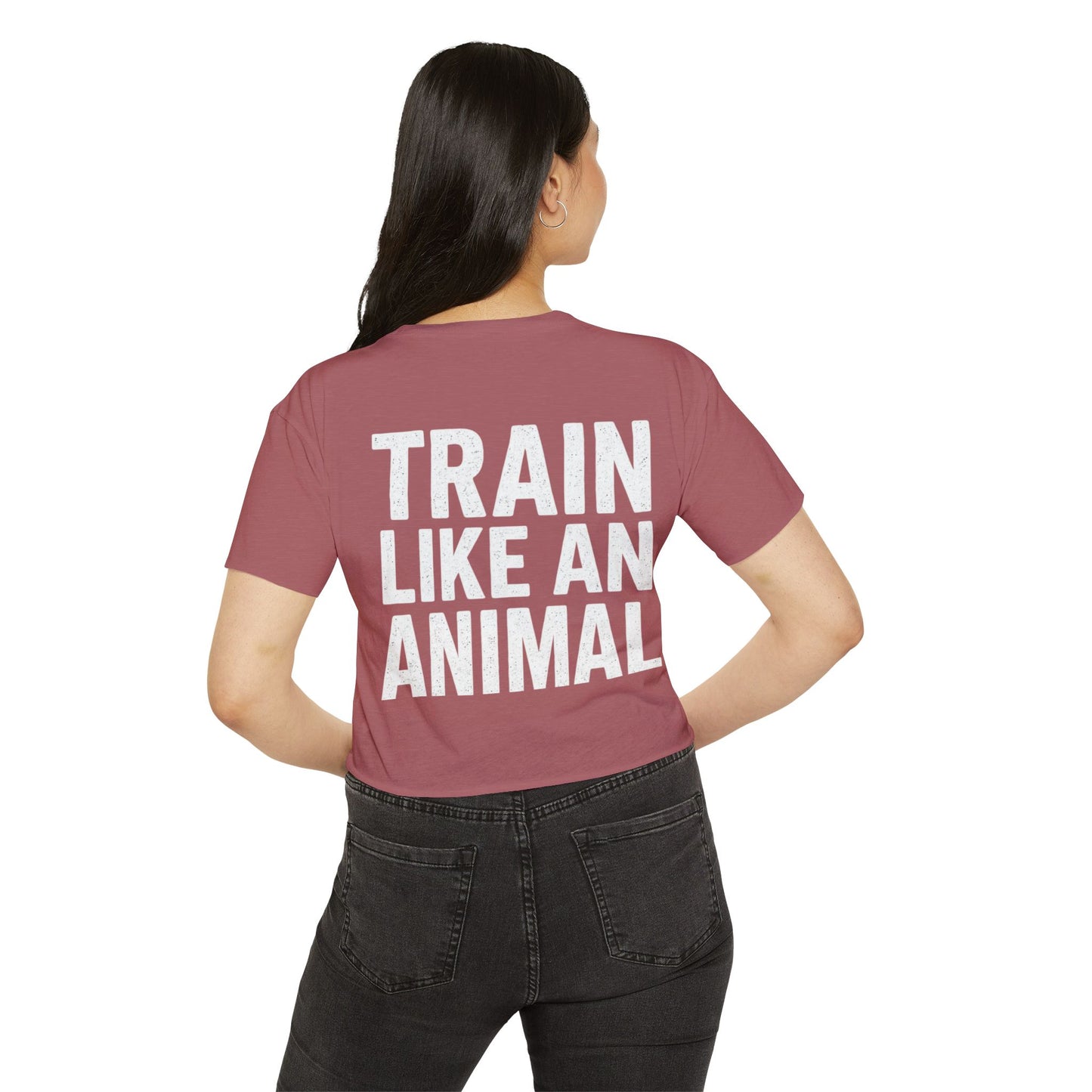 Women's Flowy Cropped Tee - Train Like an Animal, Cute Workout Top, Gift for Fitness Lovers, Dog Mom Tee, Casual Summer Shirt